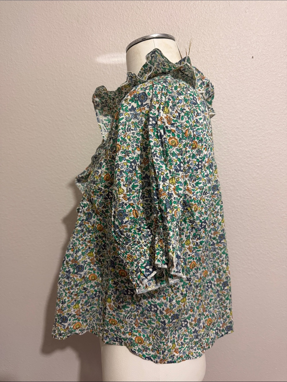 NATURAL LIFE Green Floral Ruffle Button-Down Blouse Bohemian Cottagecore - Picture 4 of 7